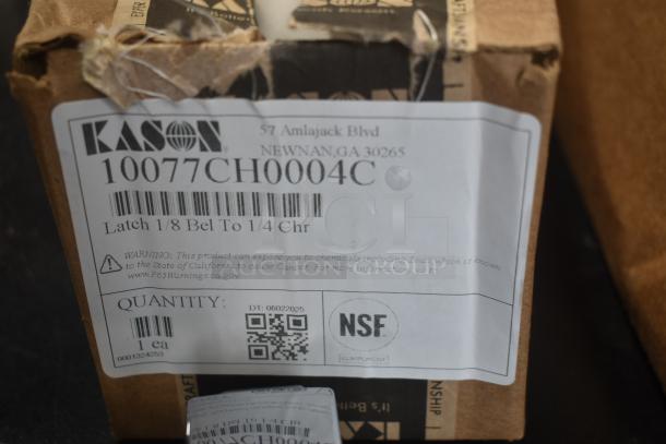 4 BRAND NEW SCRATCH AND DENT! Items Including Kason® 58 Radial Latch Body (Light Spring, Polished Chrome) 507058CL5020, Kason® 77 SafeGuard® Rolling Radial Latch (Cylinder Locking, Heavy Spring, -1/8" to 1/4" Offset) 50777CH0004C, Kason® 10481B00600 10 1/4" Steel Walk-In Cooler Safety Release Handle with Plastic Glow Knob AP221544, Kason® 172 Magnetic Mechanical Latch (Offset Handle, No Lock) 507172B00006. 4 Times Your Bid! - Image 5 of 7