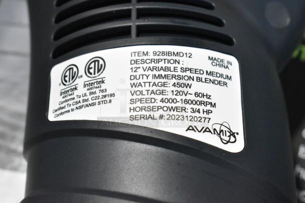 BRAND NEW SCRATCH AND DENT! 2023 AvaMix 928IBMD12 12" Medium-Duty Variable Speed Immersion Blender - 3/4 hp. 115 Volts, 1 Phase. - Image 11 of 11