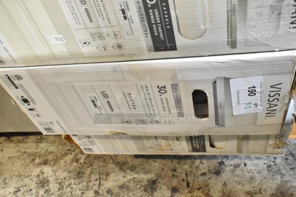 Vissani 30" range hood in box, stainless steel, under cabinet, LED lighting, ducted. New condition with packaging.