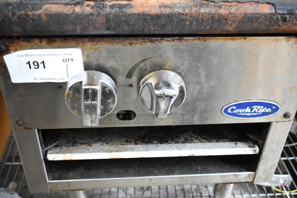 CookRite commercial oven front panel, stainless steel, two control knobs, visible rust and wear, auction tag 191.