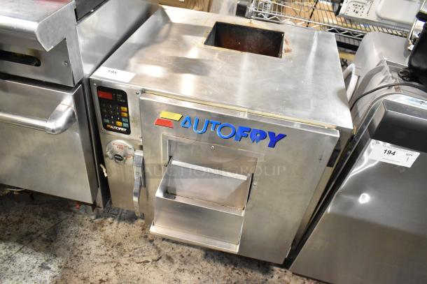 AutoFry commercial ventless fryer, stainless steel, keypad control, used condition, item number 195 visible, ideal for kitchens.