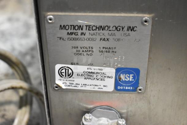 Commercial electric cooking appliance by Motion Technology, Inc., ETL and NSF certified. 208 volts, 1 phase, 30 amps. Model May-96.