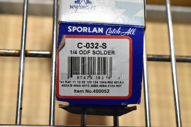 Sporlan Catch-All C-032-S 1/4 ODF Solder in original packaging. Label shows item number 400052 and bar code.