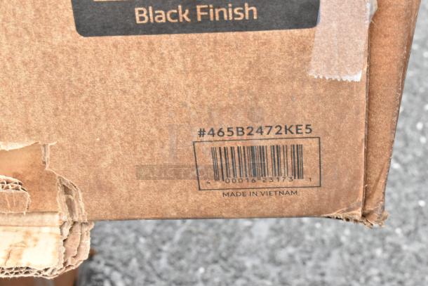 Cardboard box with "Black Finish," barcode, and #465B2472KE5, "Made in Vietnam" label; some wear visible.