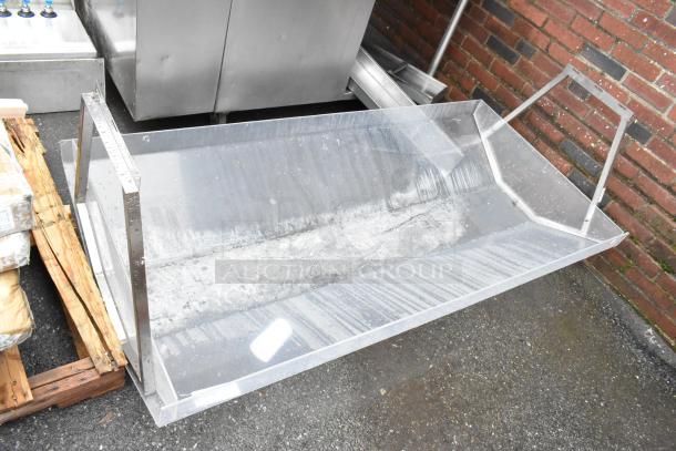 Large clear acrylic display case with metal frame, slightly worn condition, suitable for commercial use.