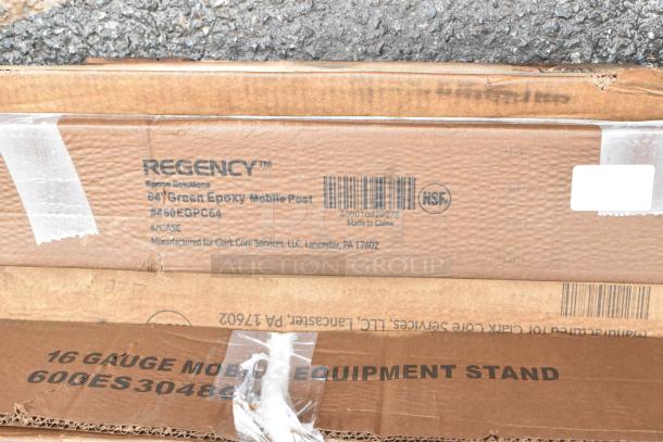 Regency 64" green epoxy mobile post in original packaging. Model #460EGPC64, NSF certified, made for Clark Core Services.