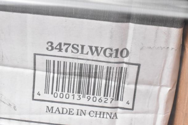Close-up of a cardboard box showing barcode 00013906274 and code 347SLWG10. "Made in China" text visible.