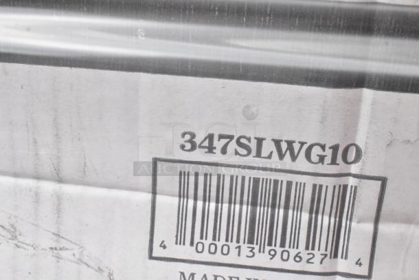 Cardboard box with "347SLWG10" and barcode "0001390627" printed, appearing slightly worn.