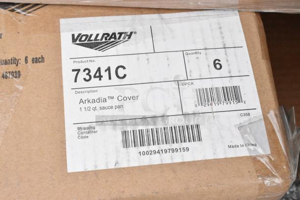 Vollrath Arkadia 7341C cover for 1 1/2 qt. sauce pan, box of 6, labeled "Made in China", new condition.