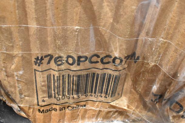 Brown cardboard item with barcode #760PCCO, "Made in China" label visible, wrapped in plastic.