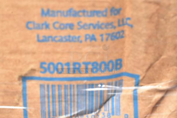 Box with blue markings showing item number 5001RT800B, manufactured for Clark Core Services, LLC, Lancaster, PA.