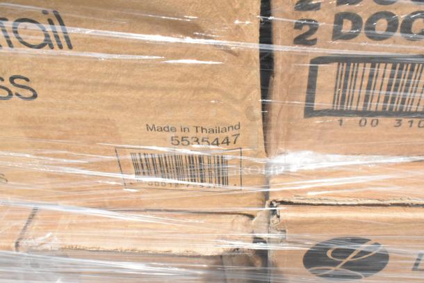 Pallet of boxed goods wrapped in plastic, marked "Made in Thailand" with serial number 5535447 and visible barcode.