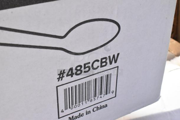 Cardboard box with spoon illustration, marked #485CBW, barcode 400011857479, labeled "Made in China."