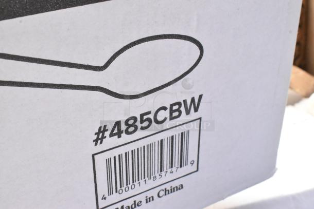 White cardboard box with spoon illustration. Marked "#485CBW" with barcode. Made in China.