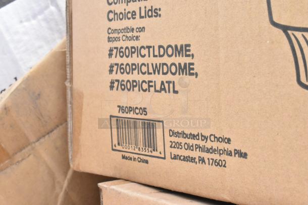 Cardboard box with Choice branding and barcode. Compatible with lid models #760PICTLDOME, #760PICLWDOME, #760PICFLATL. Made in China.