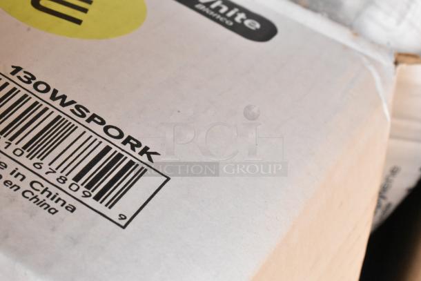 Cardboard box labeled "130WSPORK," includes a barcode and "Made in China". Box corners are slightly bent. Condition appears used.