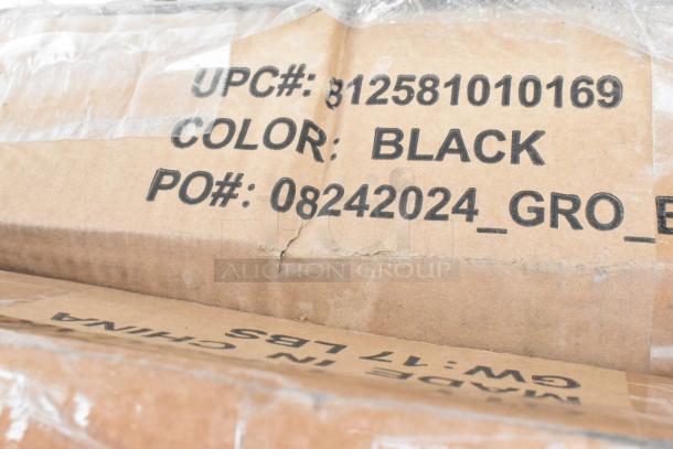 Cardboard box with UPC#: 812581010169, color: Black, PO#: 08242024_GRO, marked "Made in China." Box condition is slightly worn.