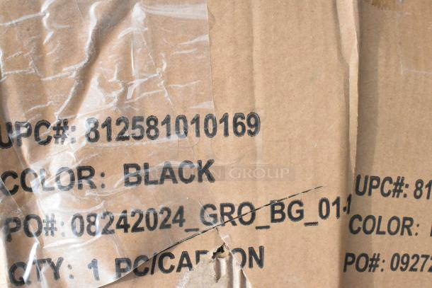 Cardboard box with black text indicating UPC: 812581010169, Color: Black, PO: 08242024, 1 piece per carton.