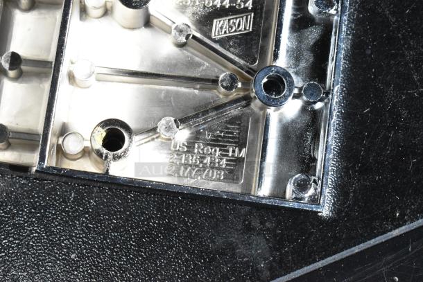 Chrome-plated hardware component with Kason branding, patent markings, and serial numbers. Excellent condition.