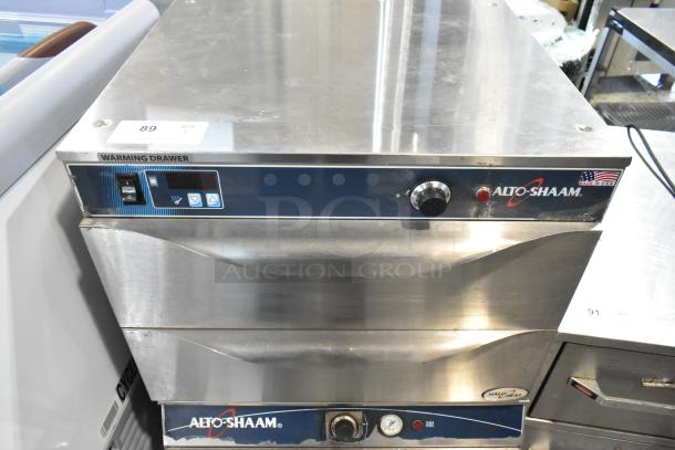 Alto-Shaam warming drawer, made in USA, stainless steel, dual compartments, manual controls, Halo Heat system; used condition.