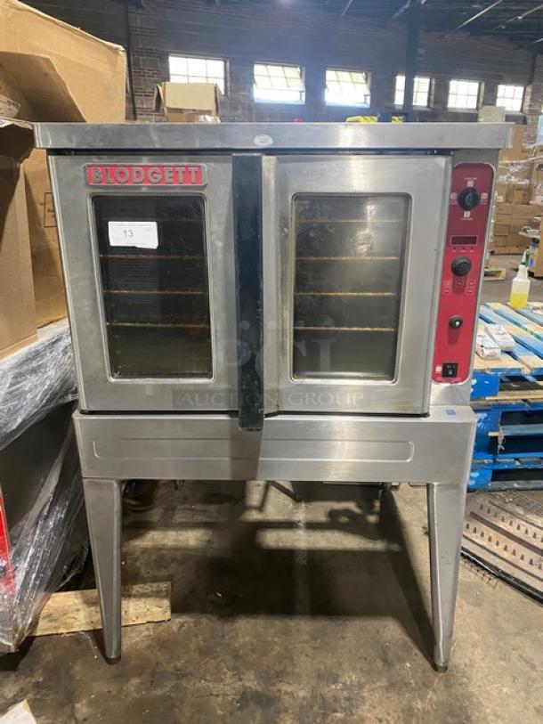 Blodgett commercial oven with stainless steel finish, dual glass doors, and control panel. Model number not visible, good condition.