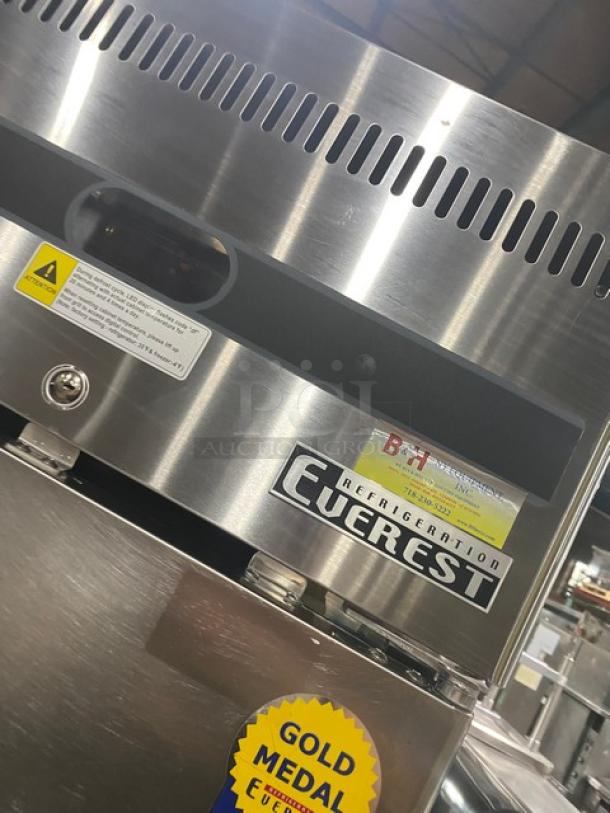 Everest commercial refrigerator, stainless steel, model B+I, gold medal excellence label, in used condition.