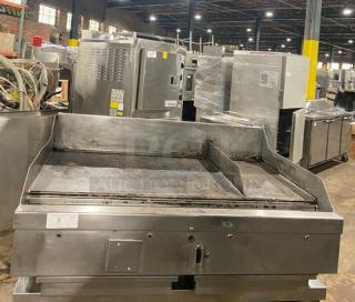 WoodStone Commercial Stainless Steel Natural Gas Powered Countertop Split Top Plancha Flat Griddle! With Back & Side Splash! Model: WS-PL-4836-4-CT SN: GP1B16OCT1807222! 120V 1 Phase! On Legs! - Item #1191649