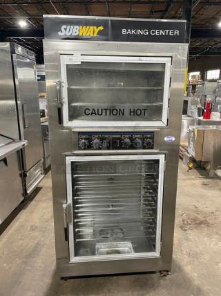 Nu-Vu Subway Style Commercial Stainless Steel Electric Powered Double Deck Oven/Proofer Combo! With Wired Oven Racks! Model: SUB123 SN: 00342436060400010001! 208V 3+N Phase! On Casters! - Item #1191722