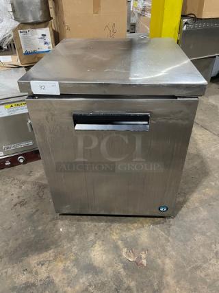 Hoshizaki Commercial Stainless Steel Solid Single Door Low Profile Undercounter Worktop Refrigerator! Energy Star Certified! With Poly Coated Wire Rack! Model: UR27A-LPC SN: H50023K! 115V 1 Phase! On Casters! - Item #1191724