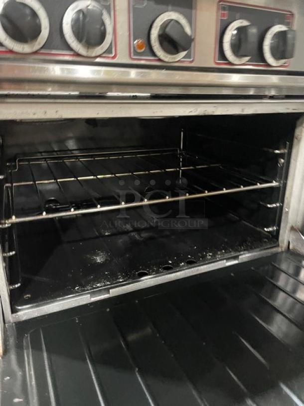 Garland Sentry Series Commercial Stainless Steel Electric Powered 10-Burner Range/Double Oven Combo! With Back Splash & Overhead Salamander Shelf! With Wired Oven Racks! Model: S684 SN: 0404RE0062! 208V 3 Phase! On Casters! - Image 8 of 11