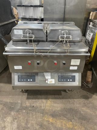 Taylor Commercial Stainless Steel Electric Powered Double Clamshell Burger Griddle! With Digital Controls! On Casters! - Item #1192477