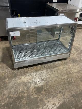 Commercial Stainless Steel Electric Powered Countertop Hot Food Heated Merchandiser Display Showcase! With Thermostatic Control & Wired Rack! With Rear Sliding Glass Doors! On Legs! - Item #1192610
