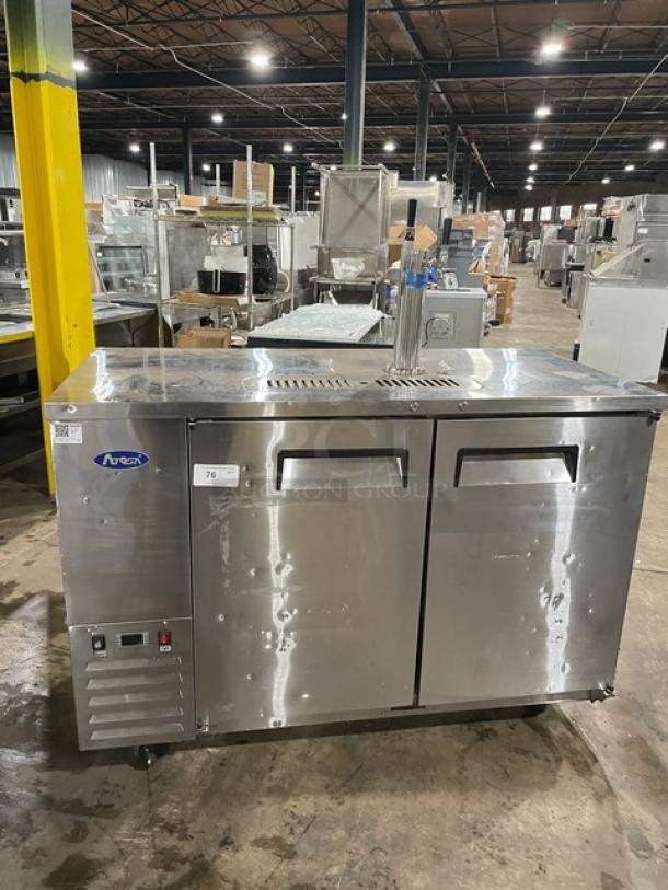 Atosa Commercial Stainless Steel 2 Door Back Bar Cooler/Direct Draw Kegerator! With Single Tower Double Tap! With Drip Tray! Model: MKC58 SN: MKC58AUS10031B091600C40018! 115V 1 Phase! On Casters! - Image 1 of 11