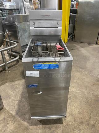 Pitco Commercial Stainless Steel Natural Gas Powered Deep Fat Fryer! With Back Splash & Basket Hanger! With Fry Baskets! On Legs! - Item #1192832