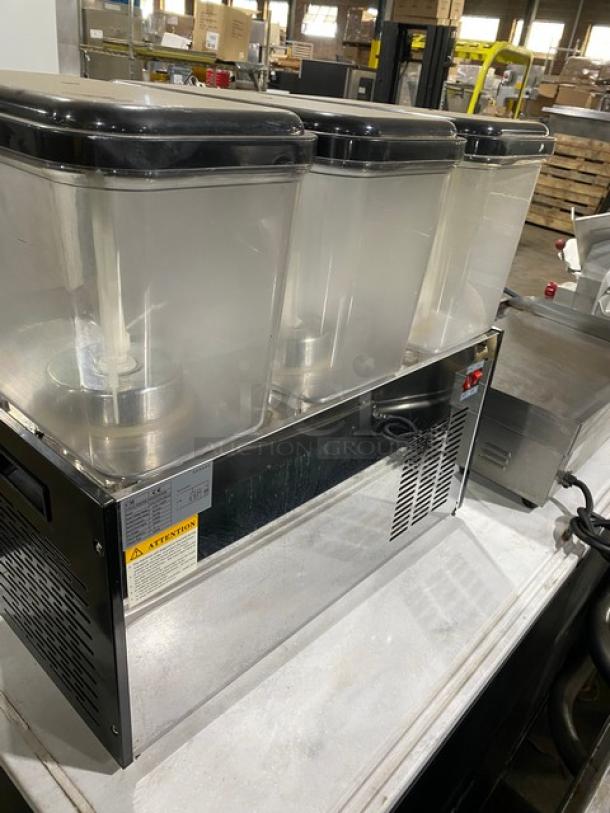 Cecilware Commercial Stainless Steel Electric Powered Countertop Triple Cold Beverage/Juice Dispenser Machine! With Three 18 L. Clear Polycarbonate Hoppers! Model: LYJ/LYP18Lx3! 110-130V! - Image 4 of 9