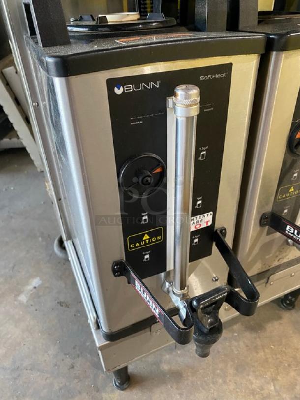 Bunn Dual DBC Series Commercial Stainless Steel Electric Powered Countertop Automatic Coffee Brewer! With Funnels & Bunn Soft Heat Series Portable Servers! Model: DUAL SH DBC SN: DUAL133827! 120/208-240V 1 Phase! On Legs! - Image 6 of 8