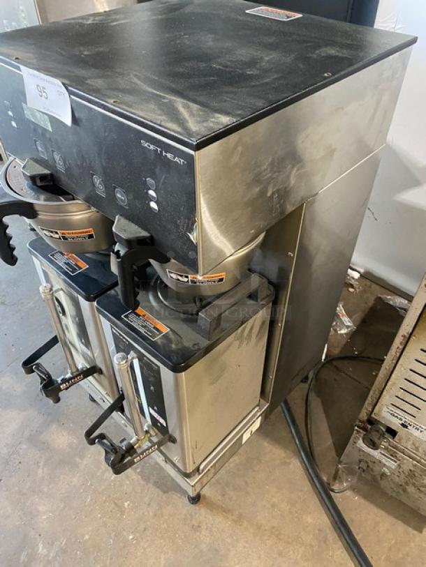 Bunn Soft Heat Series Commercial Stainless Steel Electric Powered Countertop Automatic Coffee Brewer! With Funnels & Bunn Soft Heat Series Portable Servers! Model: DUAL SH DBC SN: DUAL210986! 120/208V 1 Phase! On Legs! - Image 2 of 8