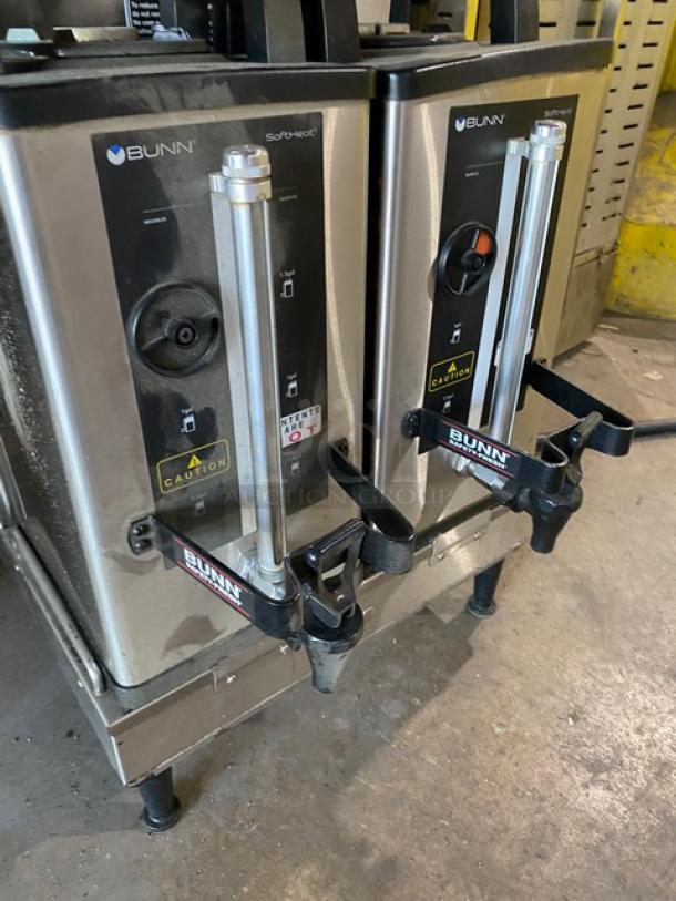 Bunn Soft Heat Series Commercial Stainless Steel Electric Powered Countertop Automatic Coffee Brewer! With Funnels & Bunn Soft Heat Series Portable Servers! Model: DUAL SH DBC SN: DUAL210986! 120/208V 1 Phase! On Legs! - Image 6 of 8