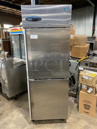 Hoshizaki Commercial Stainless Steel Solid Single Section Half Door Reach-In Refrigerator! Energy Star Certified! With Pan Slides! Model: CR1S-HS SN: F60066B! 115V 1 Phase! On Casters! - Item #1192856