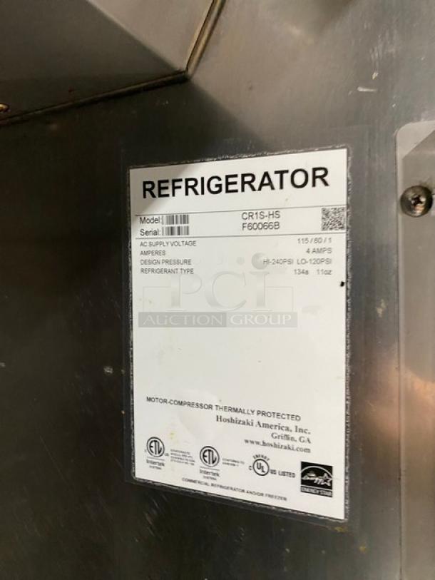 Hoshizaki Commercial Stainless Steel Solid Single Section Half Door Reach-In Refrigerator! Energy Star Certified! With Pan Slides! Model: CR1S-HS SN: F60066B! 115V 1 Phase! On Casters! - Image 7 of 9