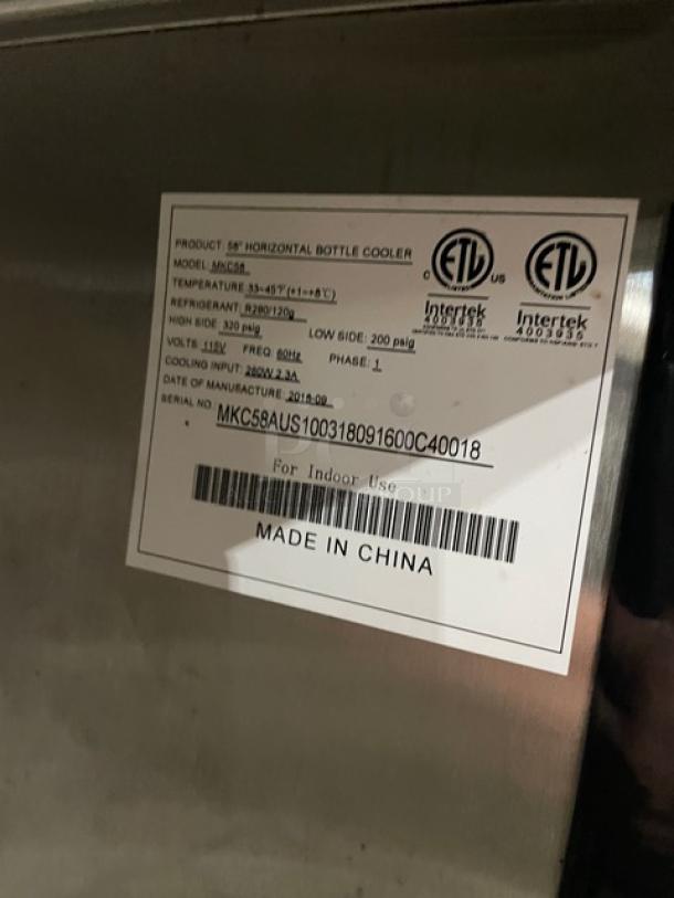 Atosa Commercial Stainless Steel 2 Door Back Bar Cooler/Direct Draw Kegerator! With Single Tower Double Tap! With Drip Tray! Model: MKC58 SN: MKC58AUS10031B091600C40018! 115V 1 Phase! On Casters! - Image 9 of 11