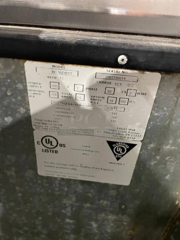 Fogel Commercial Black Powder Coated Double Section Back Bar Bottle Cooler! With Stainless Steel Top & Double Sliding Lids! Model: BC-50DBST SN: 2003100019! 115V 1 Phase! - Image 7 of 8