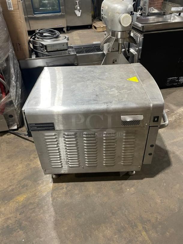 TurboChef ENCORE2 Bullet Series stainless steel rapid cook oven, ventless, countertop model, one-touch controls, electric, on legs.