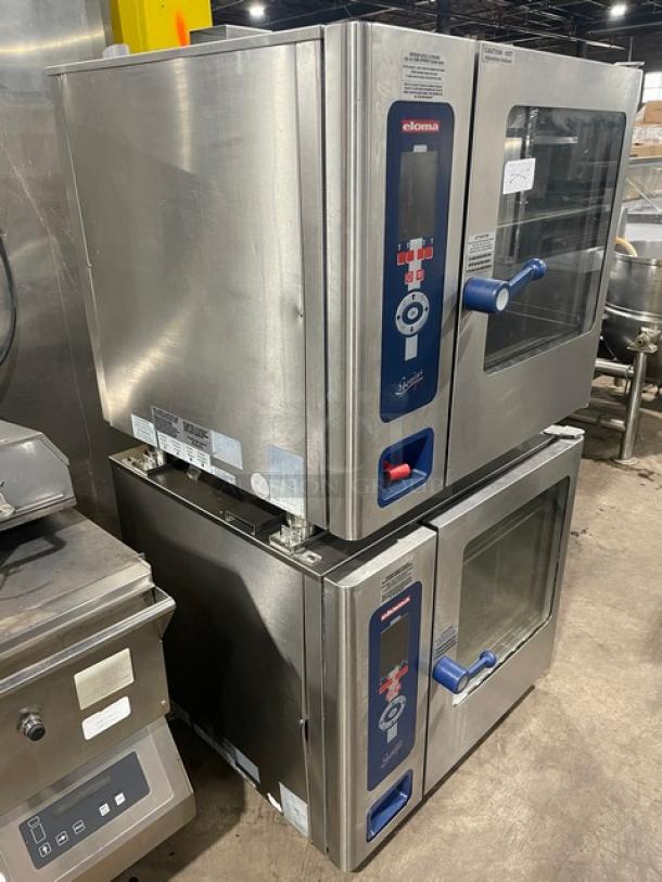 Eloma Genius Series Commercial Stainless Steel Electric Powered Double Stacked Combi Oven! With Digital Controls! With Built In Pan Slides & Wired Racks! On Legs! 2X Your Bid Make One Unit! - Image 3 of 6