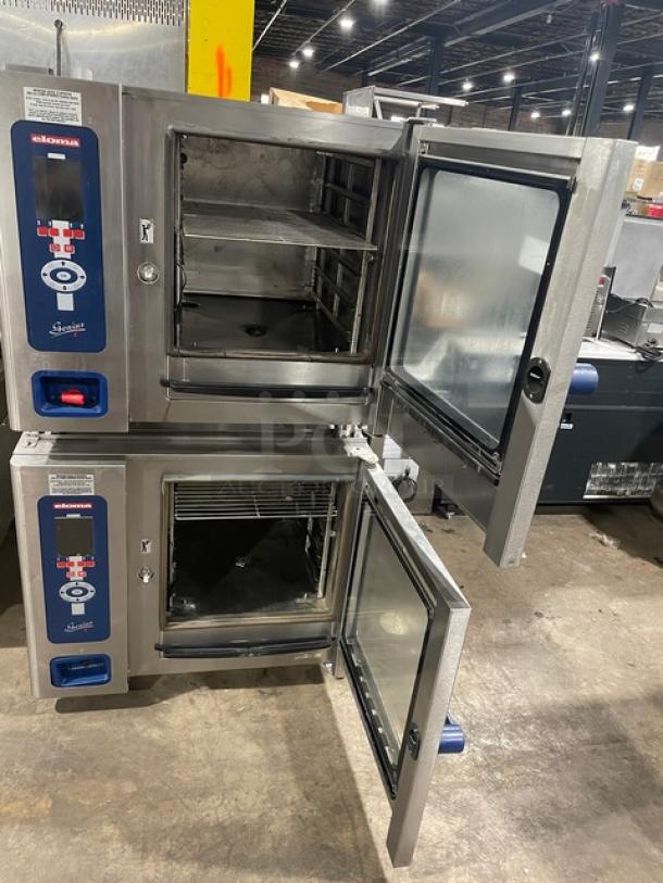 Eloma Genius Series Commercial Stainless Steel Electric Powered Double Stacked Combi Oven! With Digital Controls! With Built In Pan Slides & Wired Racks! On Legs! 2X Your Bid Make One Unit! - Image 4 of 6