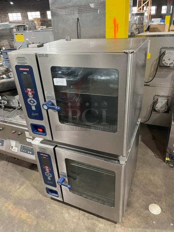 Eloma Genius Series Commercial Stainless Steel Electric Powered Double Stacked Combi Oven! With Digital Controls! With Built In Pan Slides & Wired Racks! On Legs! 2X Your Bid Make One Unit! - Image 6 of 6