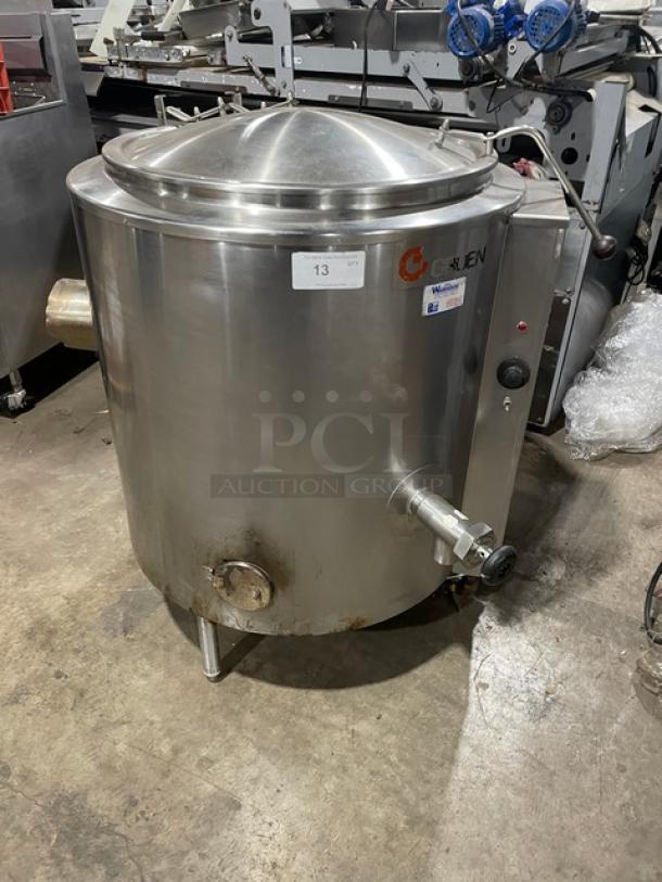 Groen AH/1-40 stainless steel steam kettle, natural gas, 40 lb. capacity, stationary, on legs, model SN: 49571, 115V, 1 phase.
