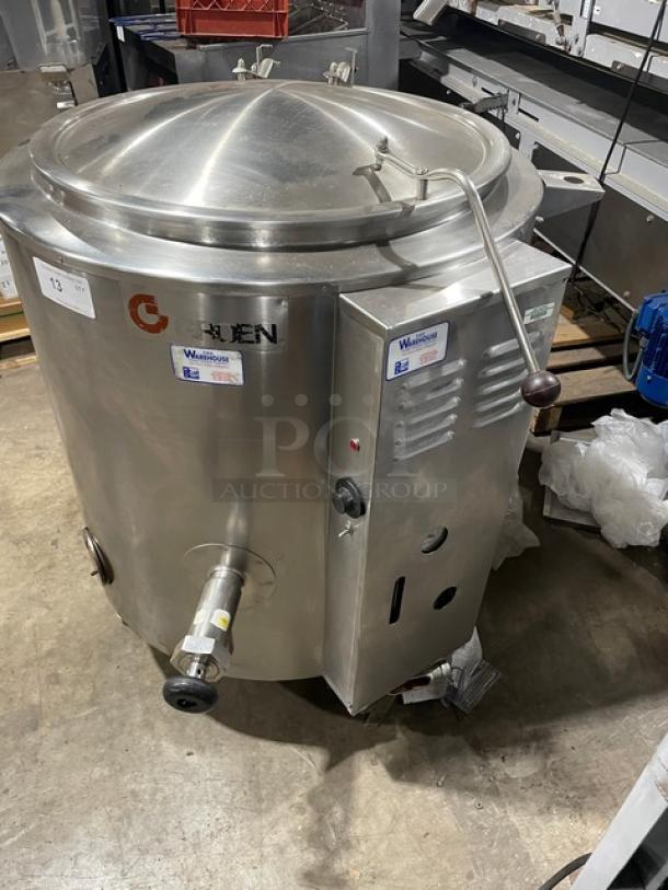 Groen AH/1-40 stainless steel steam kettle, 40 lb capacity, natural gas, stationary, 115V 1 phase, on legs, visible labels.