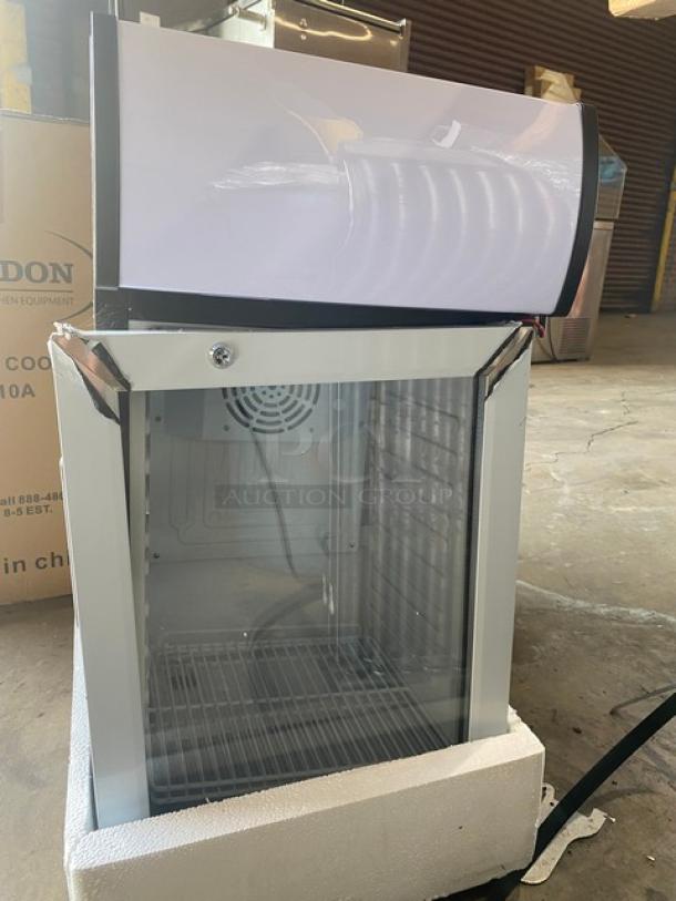Nordon G10A Commercial Glass Door Cooler, black, new scratch-n-dent, with poly coated wire racks, lock and keys, 110-120V.