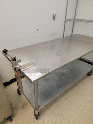 6' Stainless Worktable with Edlund Can Opener! Tired of clutter and slow prep times in your commercial kitchen? Upgrade your workspace with this versatile 6-foot Stainless Steel Worktable on Casters, complete with an attached Commercial Edlund Can Opener! *BUYER MUST REMOVE - NO SHIPPING OR HANDLING AVAILABLE*